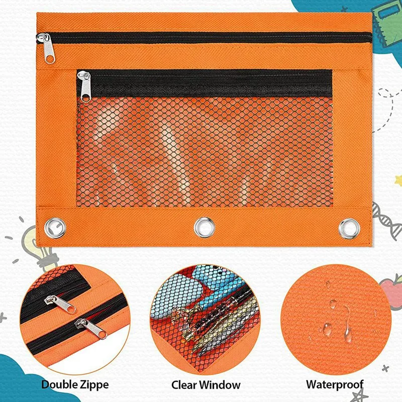 حقيبة بقلم رصاص مع سحاب ونافذة شبكية ، أكياس أكياس أقلام رصاص ، 3 حلقات الموثق ، جيبان ، 20 دولار