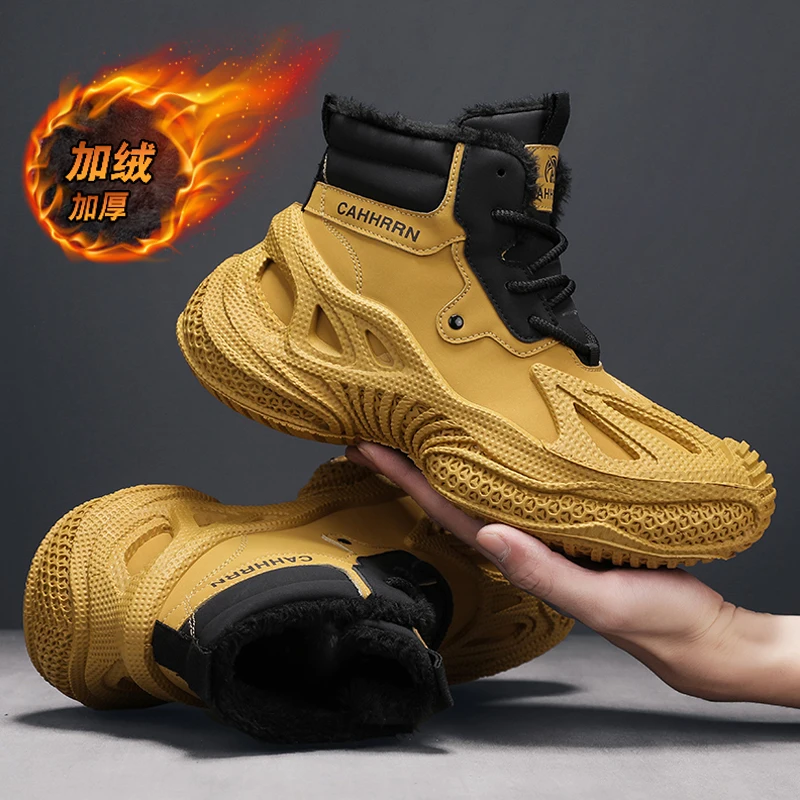 Men Thick Plush Lined Retro Work Ankle Boots Soft Cushion Insole Anti Slip Sole Windproof Boots Daily Street Trend Matching