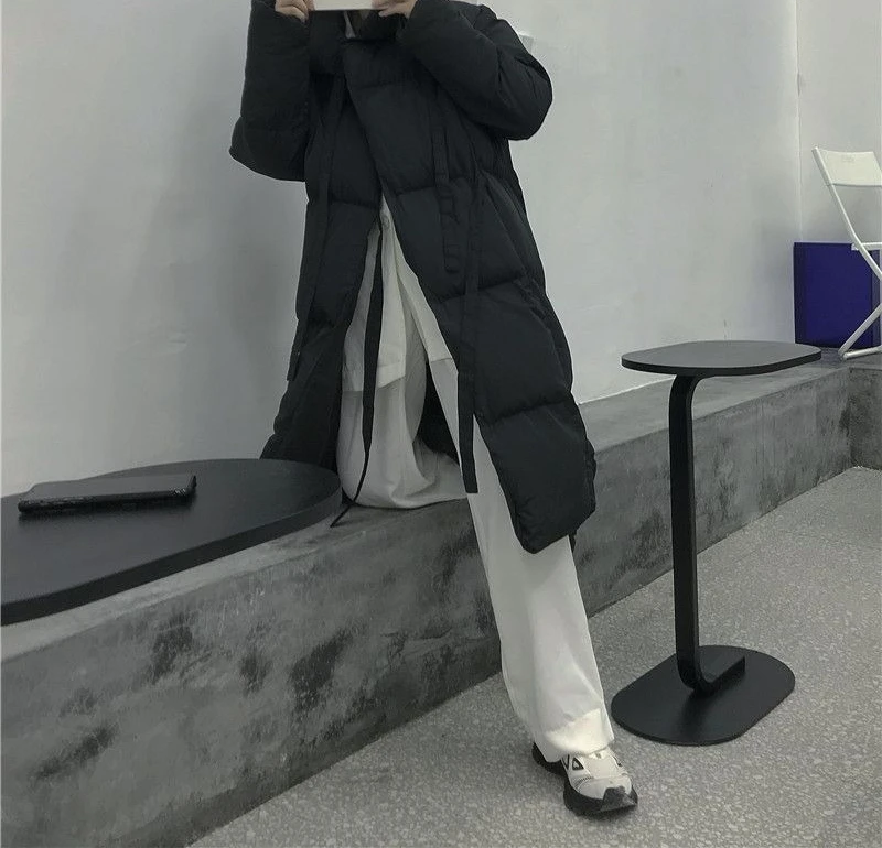 سترة نسائية شتوية جديدة فضفاضة داكنة متوسطة إلى طويلة من القطن لعام 2025 #3