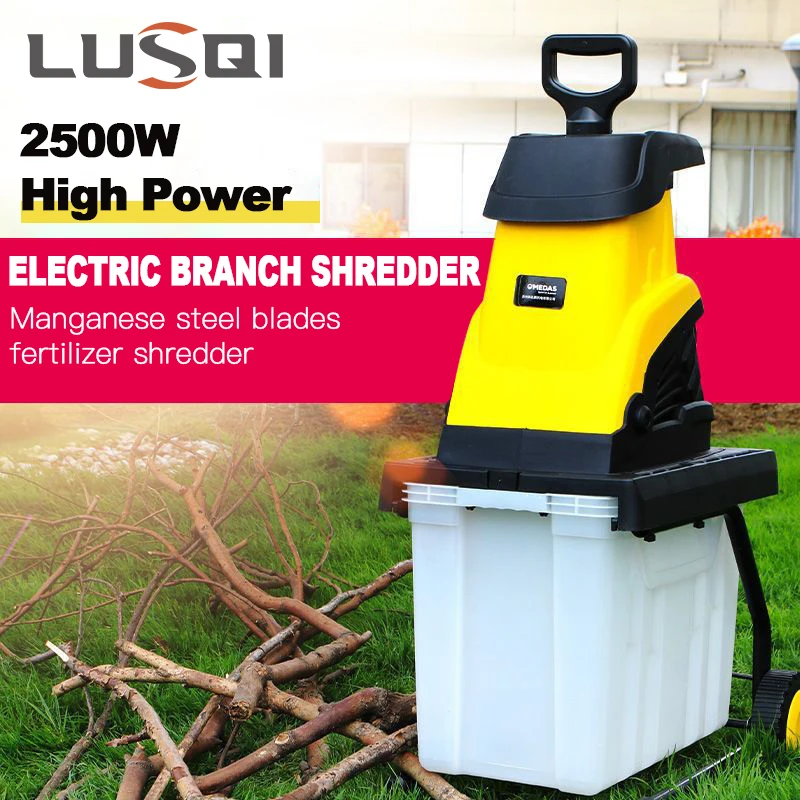 

LUSQI Electric Branch Shredder 2500W Garden Electric Pulverizer High Power Breaking Machine Tree Leaf Wood 10m Power Cord