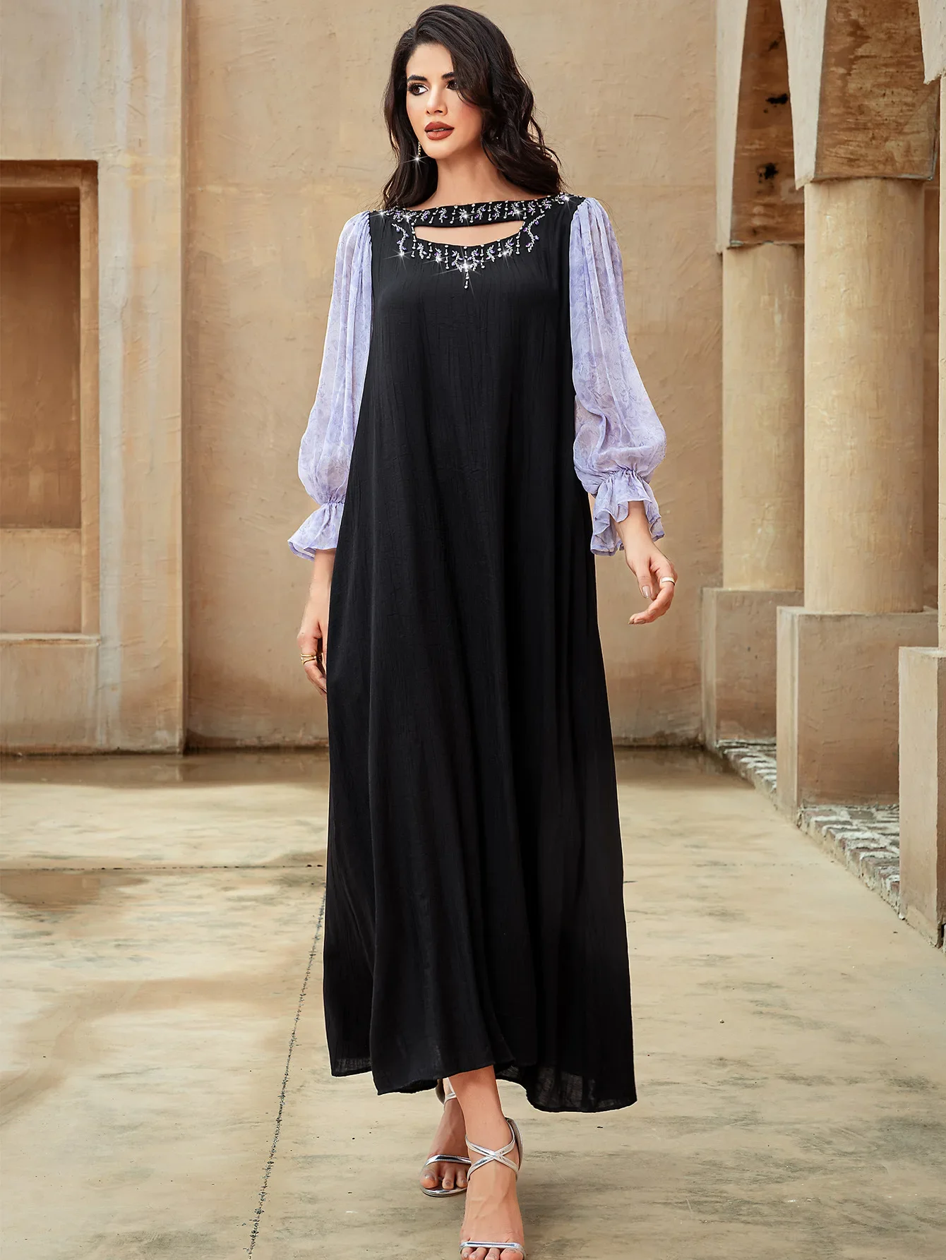 Elegante chiffon diamante vestido de festa à noite para mulheres muçulmano dubai abaya turquia kaftan eid ramadan islam roupas marrocos caftan