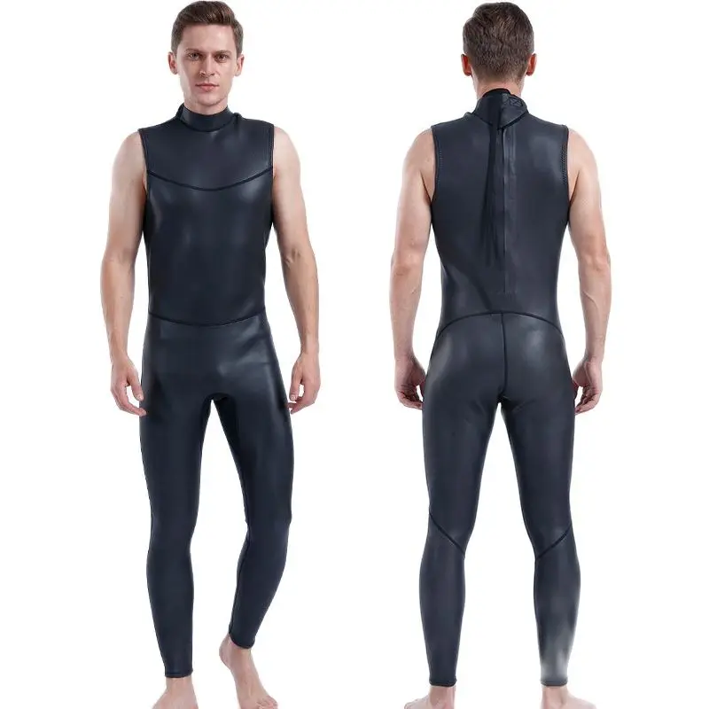 Men's CR Leather Wetsuit, Sleeveless, Full Body Diving Suit, Scuba, Spearfishing, Surfing, Snorkeling, One Piece Suit, Summer Sw