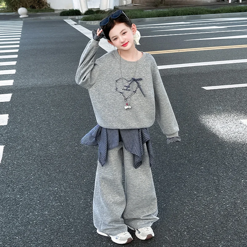 الفتيات البلوز الملابس مجموعة أزياء الأطفال عارضة أعلى + السراويل قطعتين مجموعة المراهقين الرياضة البدلة حجم 120-170 سنتيمتر