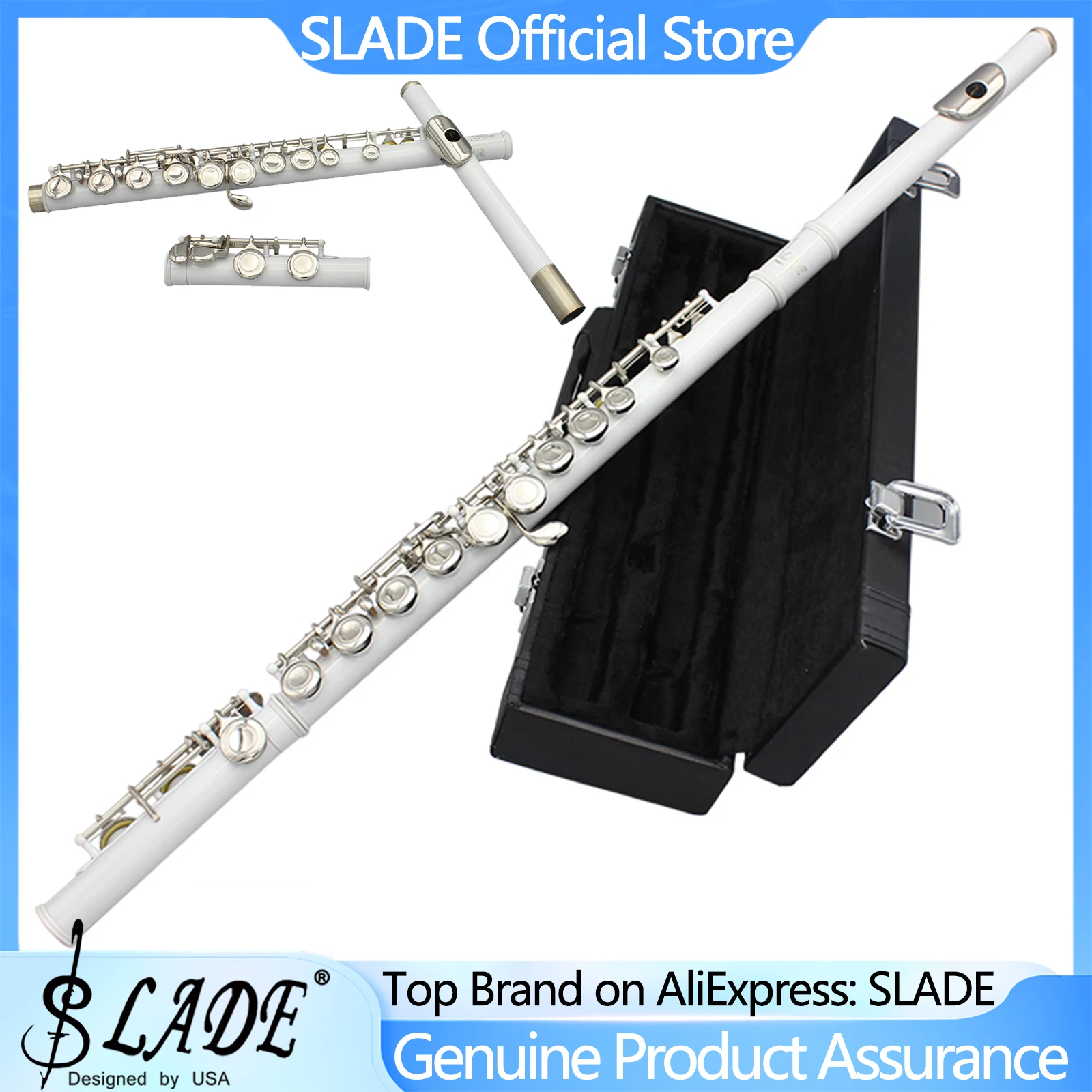 

SLADE 16 C-Slot Holes Flute White Silver Key Flute Professional Beginner Student Flute with Box Gloves Cleaning Kit