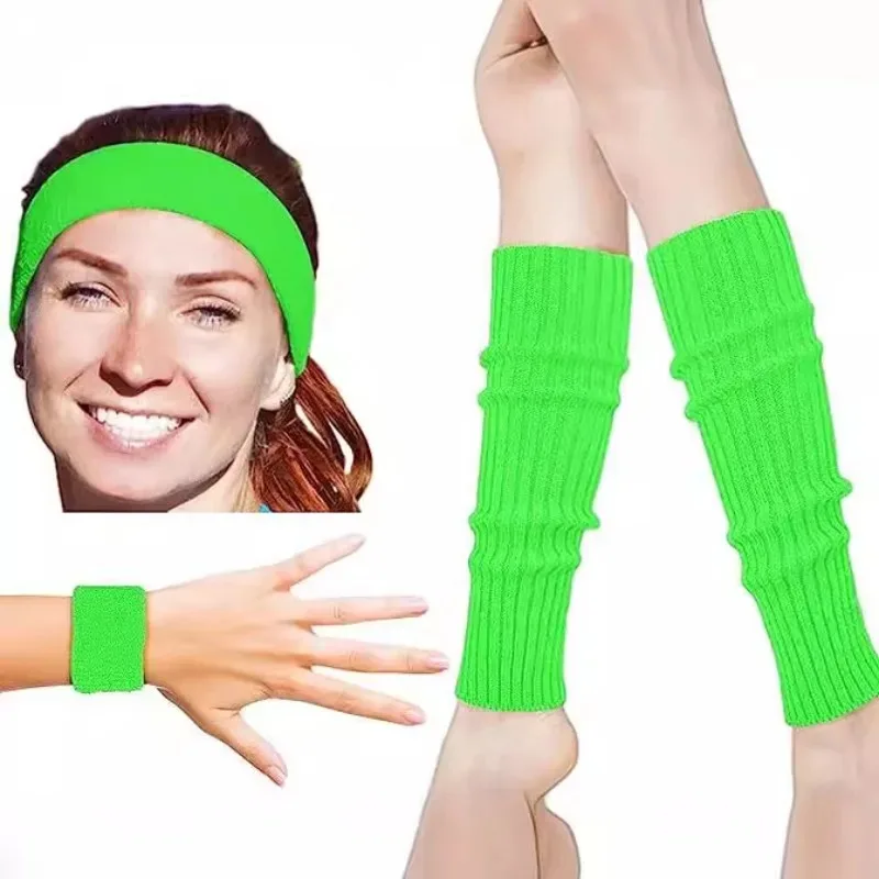 80s Party Costume Accessory Set Leg Warmers Retro Headband Wristbands 80s Outfit Kit for Women Men