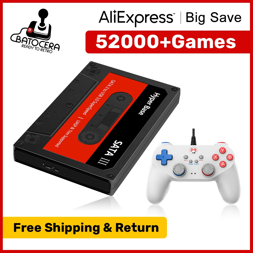 Portable External 2T HDD Batocera 35 Built in 52000+Games For PS3/PS2/Wii/WiiU/DC/N64/MAME/SS Game Console for Windows PC/Laplop