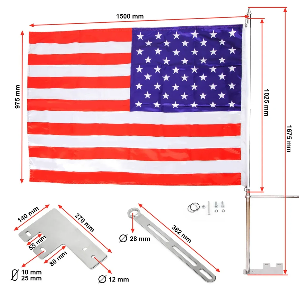 Chrome Motorcycle Rear Mount Flag Pole Huge American Flag for Harley Ultra Classic Electra Glid Road King Touring 1997-2019