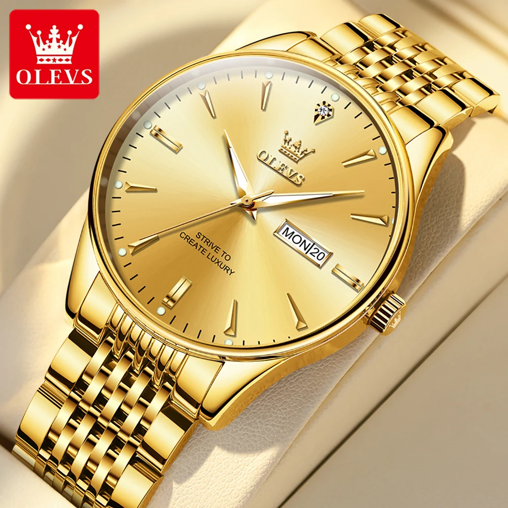 OLEVS 2929 Herren Quarzuhr Top-Marke Edelstahlarmband Doppelkalender Leuchtende Business-Herrenuhr Klassisch