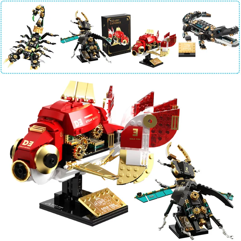 Mechanische Tier/Insekten Modell Bausteine Krokodil/Skorpion/Goldfisch Puzzle Zusammengebaute MOC Kleine Ziegel DIY Spielzeug Kinder geschenke