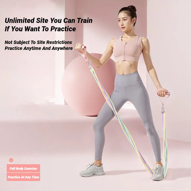Multi Functional Tension Rope Fitness Stretcher For Household Abdominal Stretching Training, Pilates Stick Set Macaron Color
