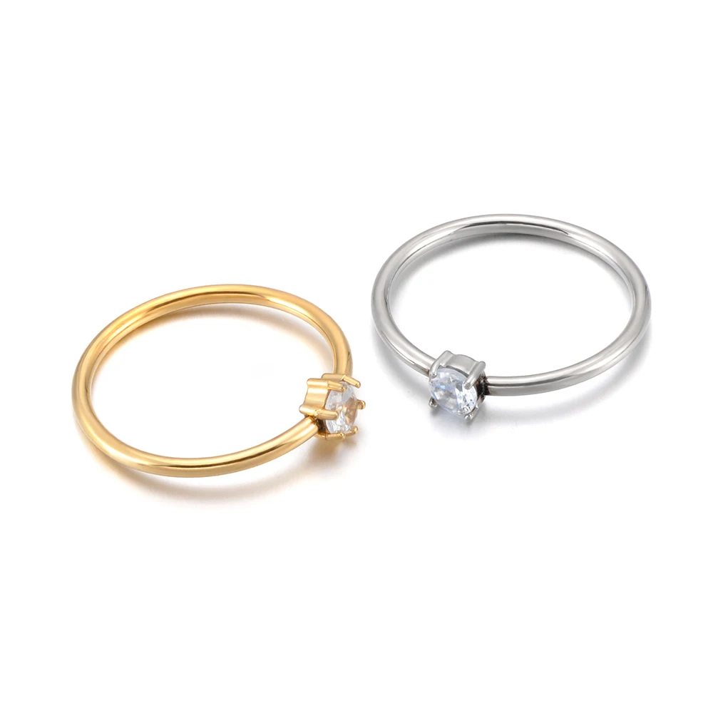 JeeMango Edelstahl-Fingerring mit glänzendem Zirkonia für Damen, vergoldet, für Hochzeit, Verlobung, zarter Schmuck R26020 – Detail 1