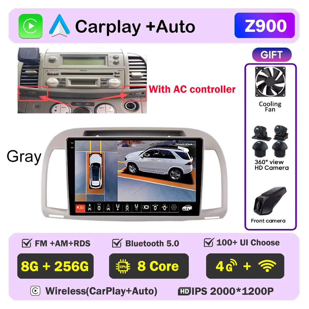 Carplay Android Autoradio Voor Nissan March Micra K12 2002-2010 Auto GPS Navigatie Head Unit Stereo 4G WIFI multimedia Draadloos - afbeelding 1
