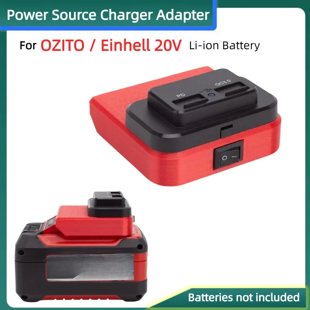 Portable Mobile Power Bank Adapter for Einhell Power X Change/OZITO 18V Li-ion Battery Belt USB and Type-C Output Fast Charging