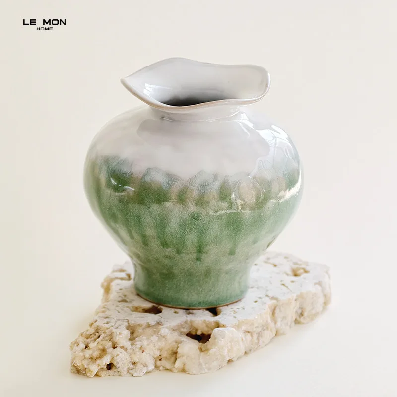 Kiln Change Ceramic Vases Green White Gradient Flower Vessel Creative Ornament Living Room Guesthouse Entryway Home Decoration
