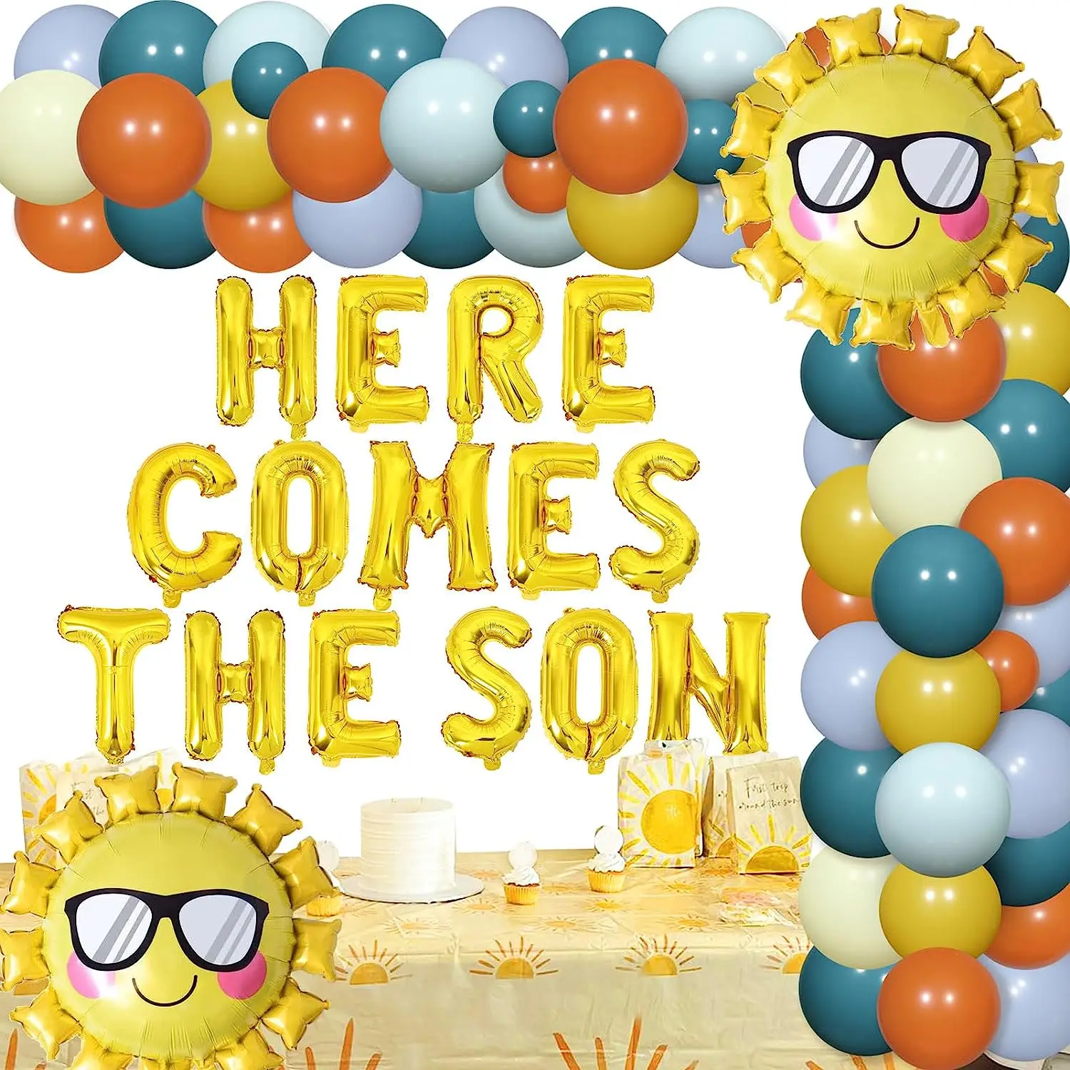 

Sursurprise Sun Theme Baby Shower Decorations, Boho Sunshine Balloon, Garland Kit, Gold Here Comes The Son Balloons Banner, Boy