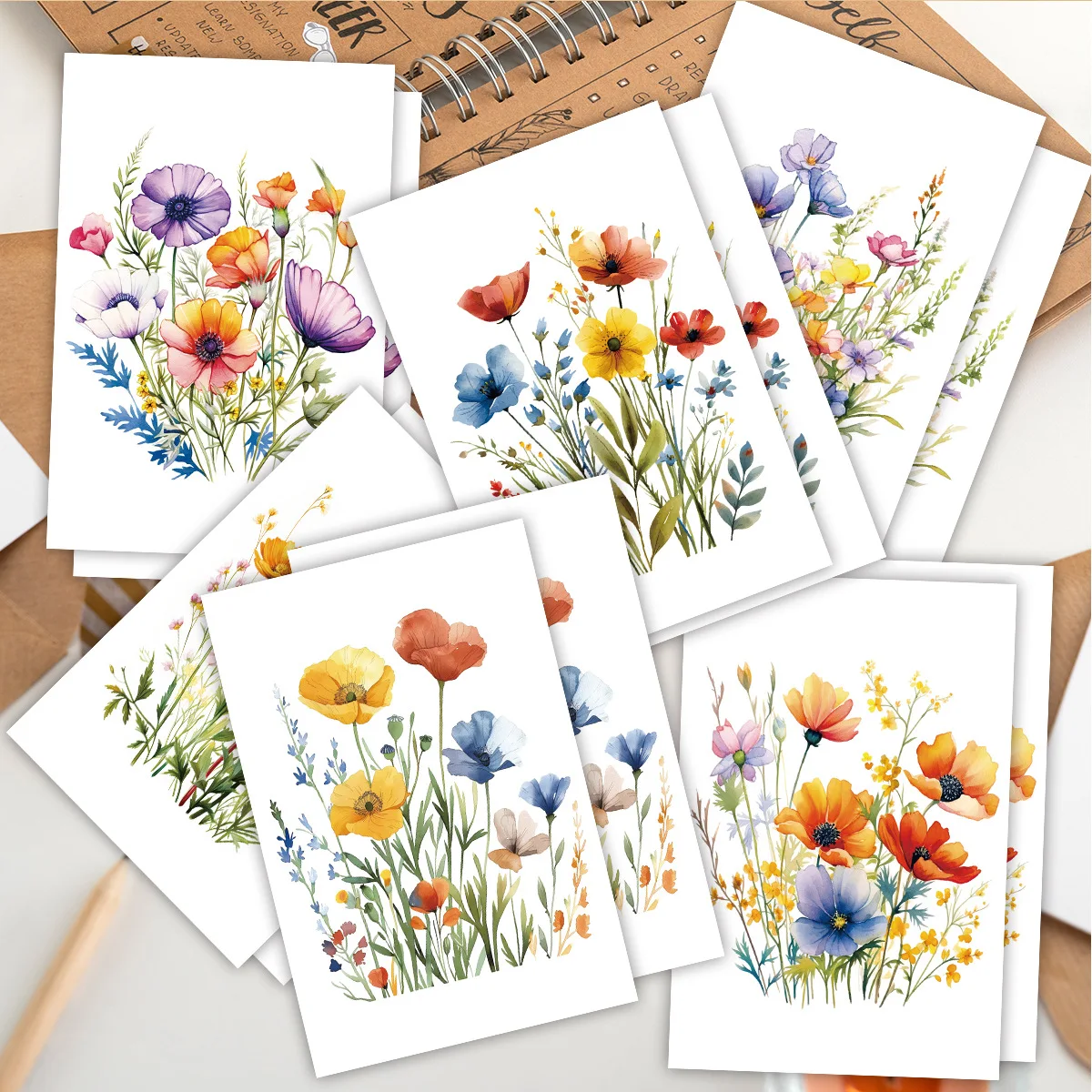 12-teiliges Aquarell-Wildblumen-Dankeskarten-Set mit Umschlägen, Grußkarten mit Nachrichten für Geburtstage, Einladungen und Geschenke