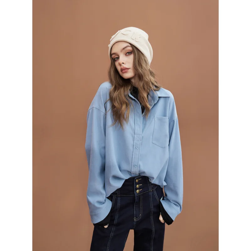 Women\'s Clothing Shirt Spring Brown Shirt Fake Two Pieces Corduroy Fashion Vintage Female Long Sleeve Chic Casual Blouse Tops