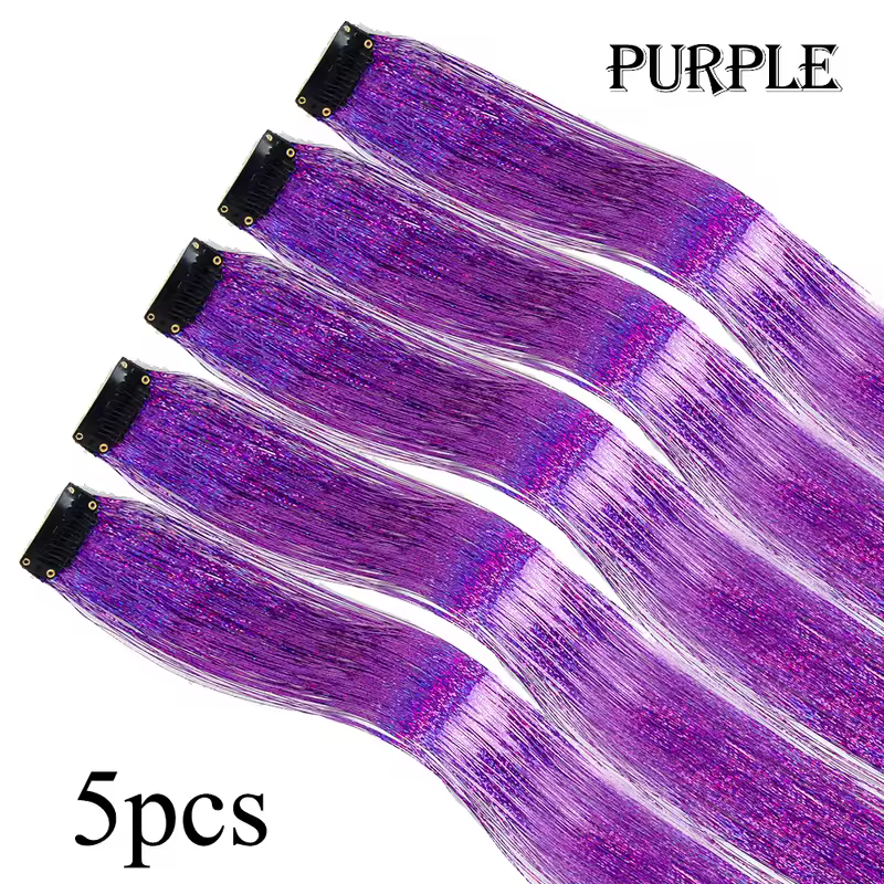 Shiny Sparkle Hair Extension Clip In Hair Tinsel Glitter Fairy Hair Tinsel Kit Heat Resistant 5Pcs Hair Streak Synthetic Hair - Image 21