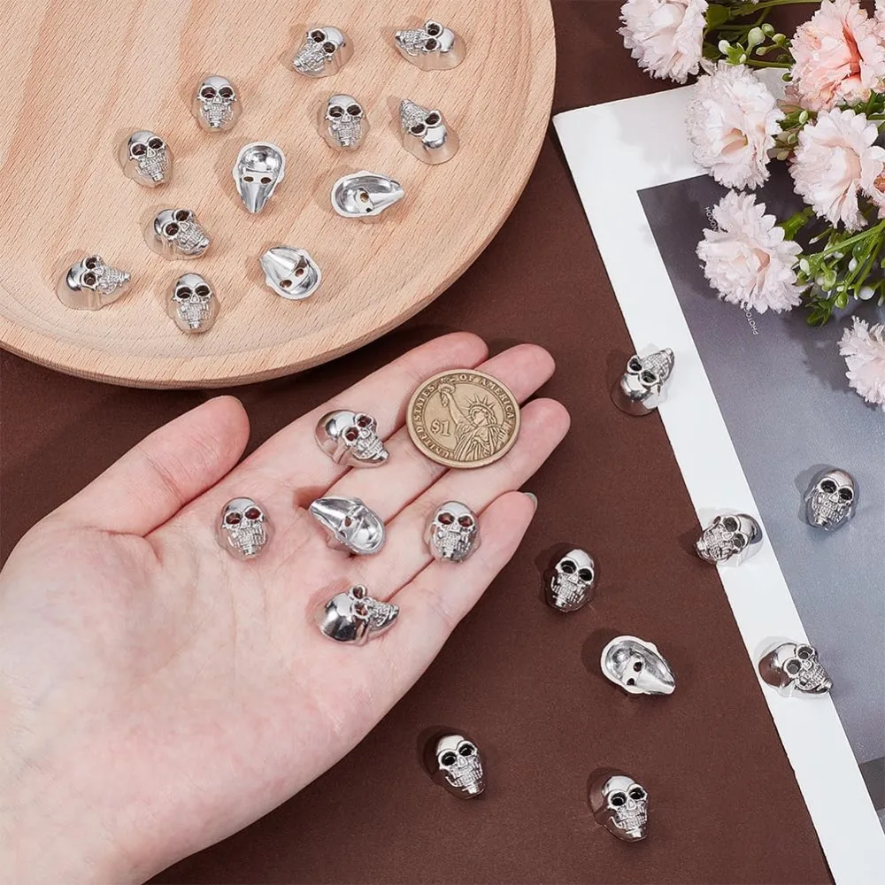 20 قطعة سبائك الزنك الجمجمة زر الجلود الزخرفية زر الشظية هيكل عظمي معدني أزرار 18x13x7 مللي متر هالوين الجمجمة شكل أزرار