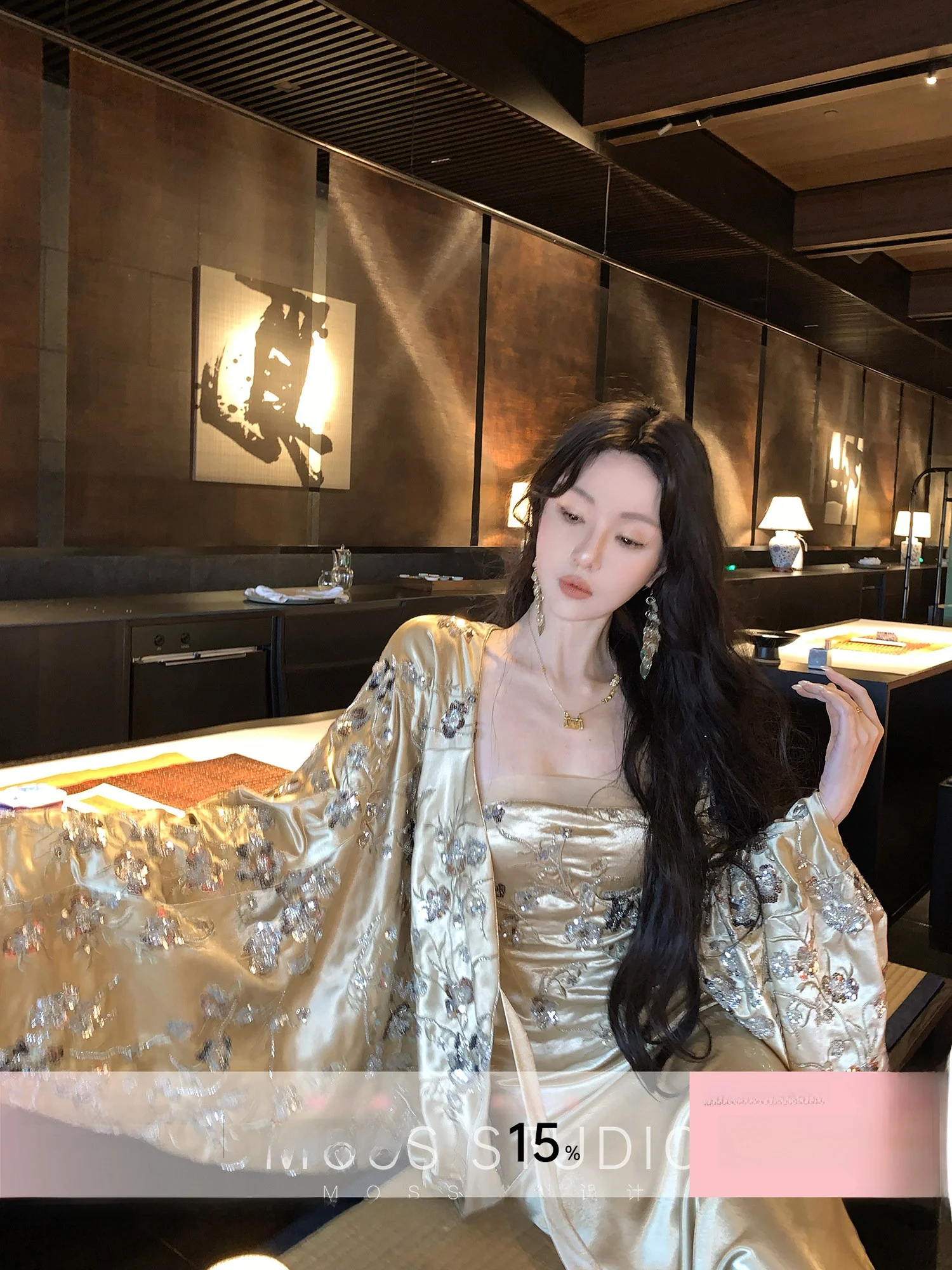 

New Chinese Sle Heavy Embroidery Bead Jaet And Flowing Skirt Set Women's Faion Outerwear Loose Fit Long Sve Autumn S...