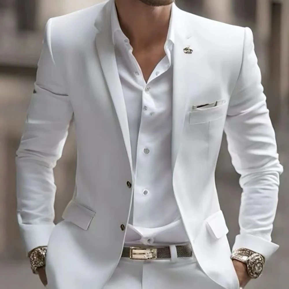 

Elegant White Men Suits Single Breasted Business Blazer Fashion Flim Fit 2 Piece Jacket Pants Costume Homme Pour Mariage