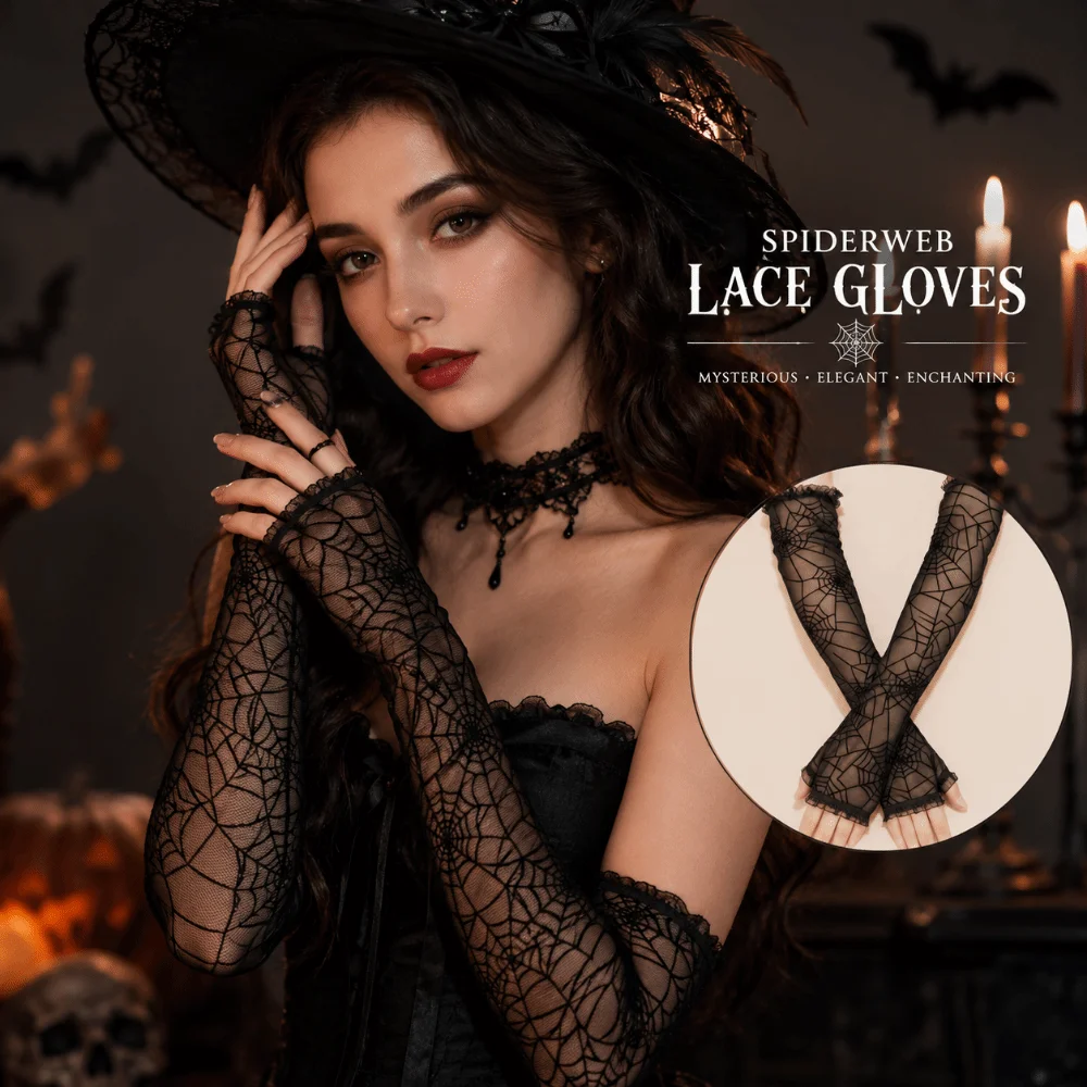 Universal Spider Web Lace Fingerless Gloves Half Finger Ruched Lace Long Arm Sleeves Mesh Mittens Wrist Cuffs Photography