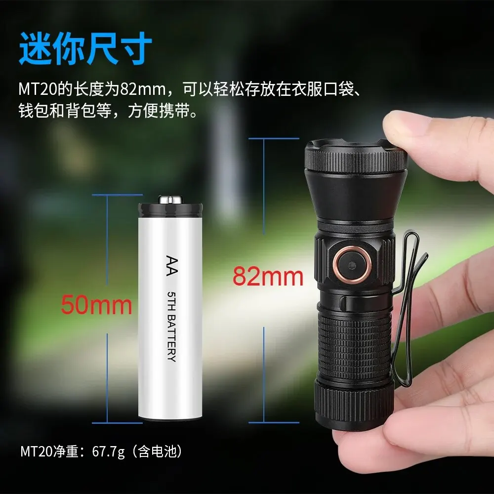 Trustfire MT20 Rechargeable EDC Flashlight 1050LM Type C USB Charging LED Torch Mini 18350 Work Light MVB Optic with Magnet Tail