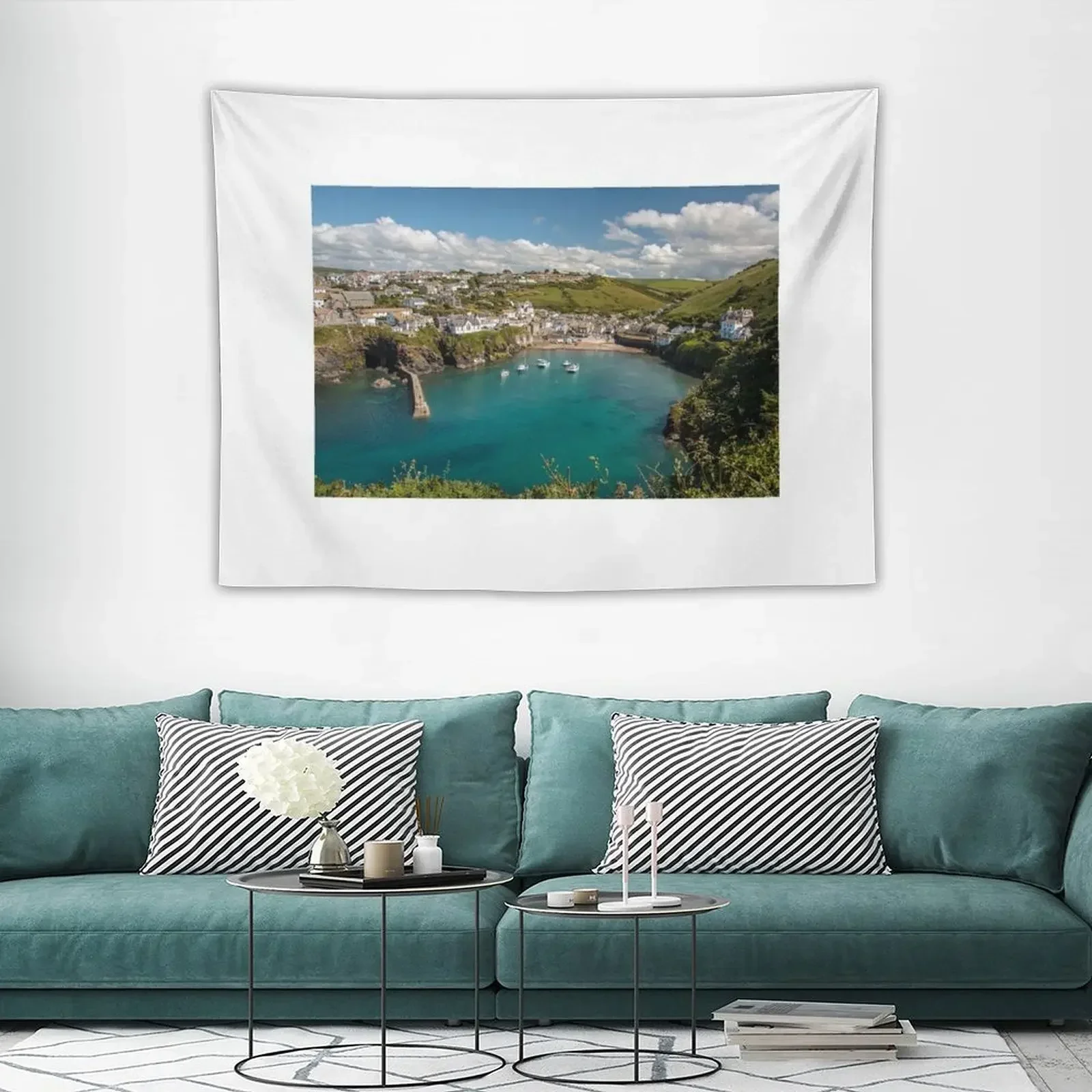 Port Isaac Harbour view Tapestry Wallpapers Home Decor Decor Home Tapestry