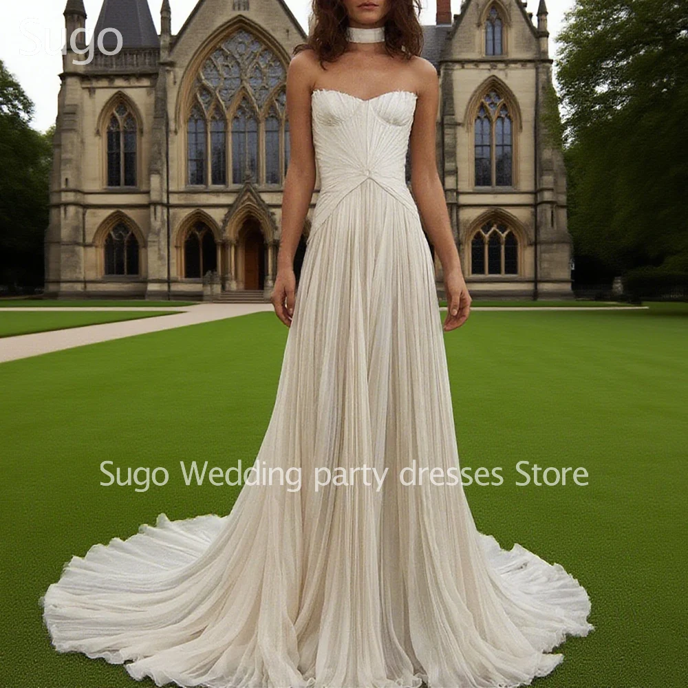 

Customized Elegant Long Ivory Wedding Dresses Chiffon Sweetheart Floor-Length Brides Dress Women Vestidos De Novias Gowns 2025