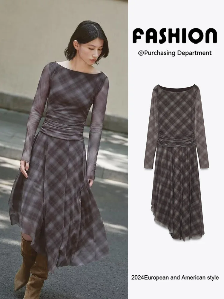 

Faionable Long Sve Plaid Silk Net Dr Женское осеннее новое поступление платье для похудения Ele Sle идеально подходит для сцены или этнического...