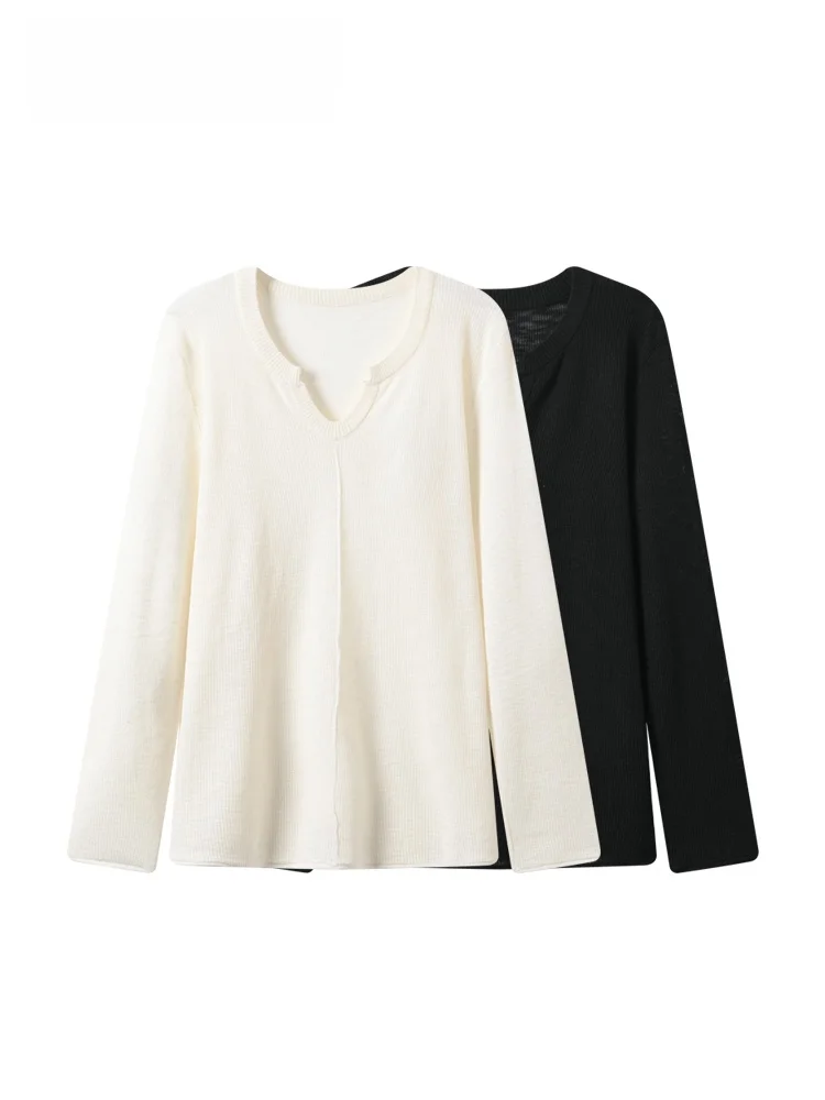 

plus Size Knitted Long Sve round Ne Top for Women Spring New Sle Slimming Young Looking Simple Sle Polyester Fiber