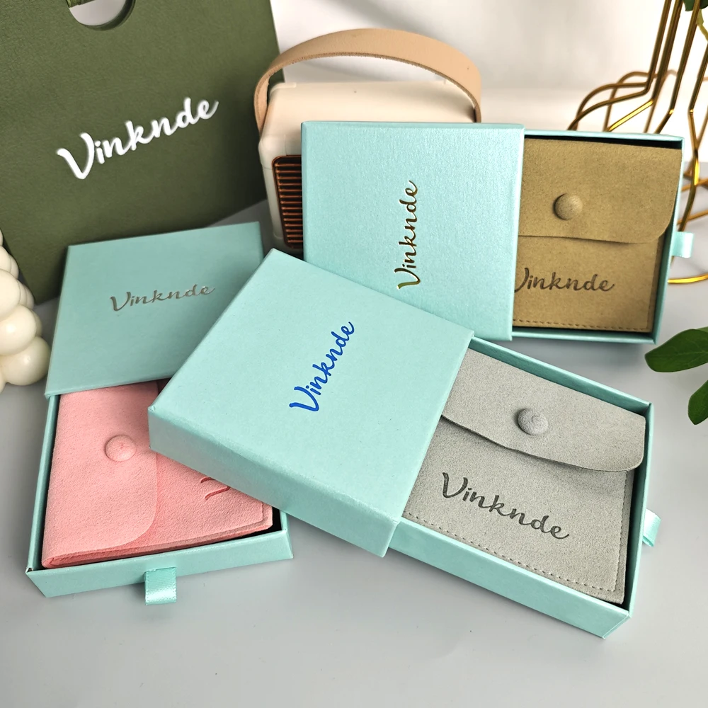 

Drawer Jewelry Gift Boxes 50Pack Cardboard w/ Sponge Fill & Microfiber Snap Bags for Necklace Ring Storage Custom Logo Name Bulk
