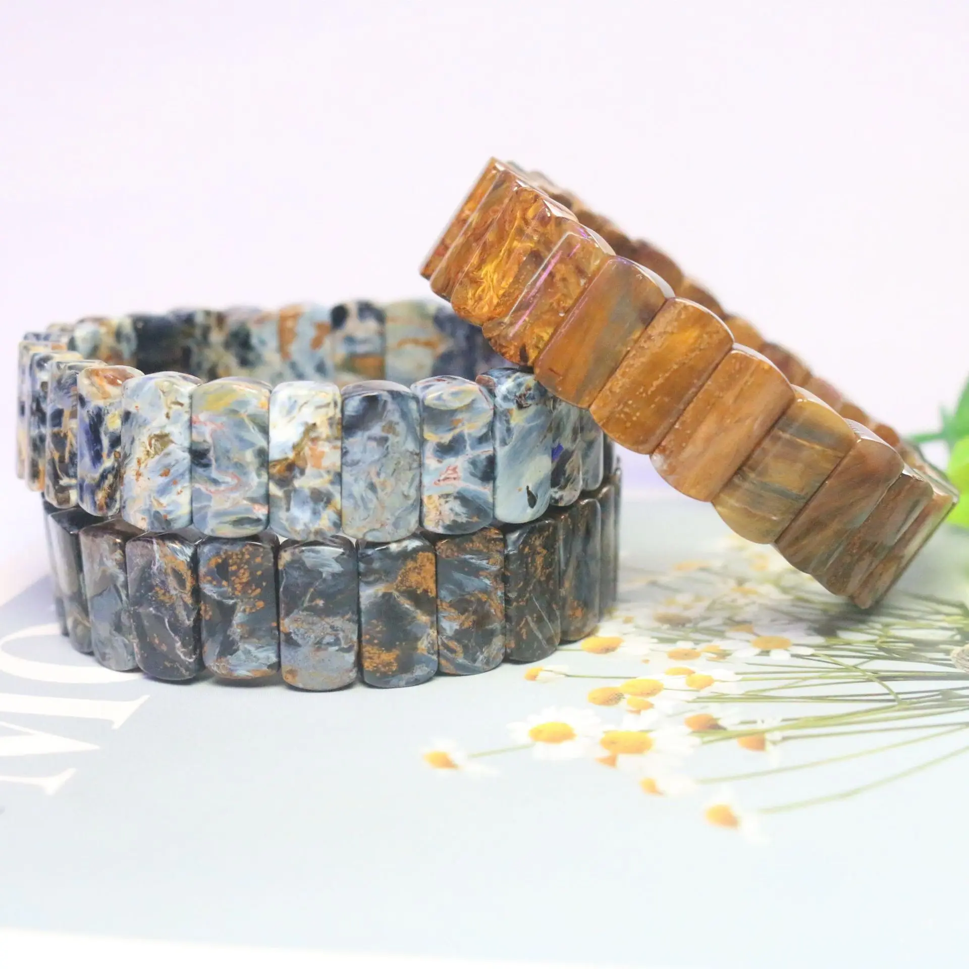 Natural Pietersite Bracelet Storm Lightning Pattern Flat Slab Bracelet Women Crystal Jewelry Gift Wholesale
