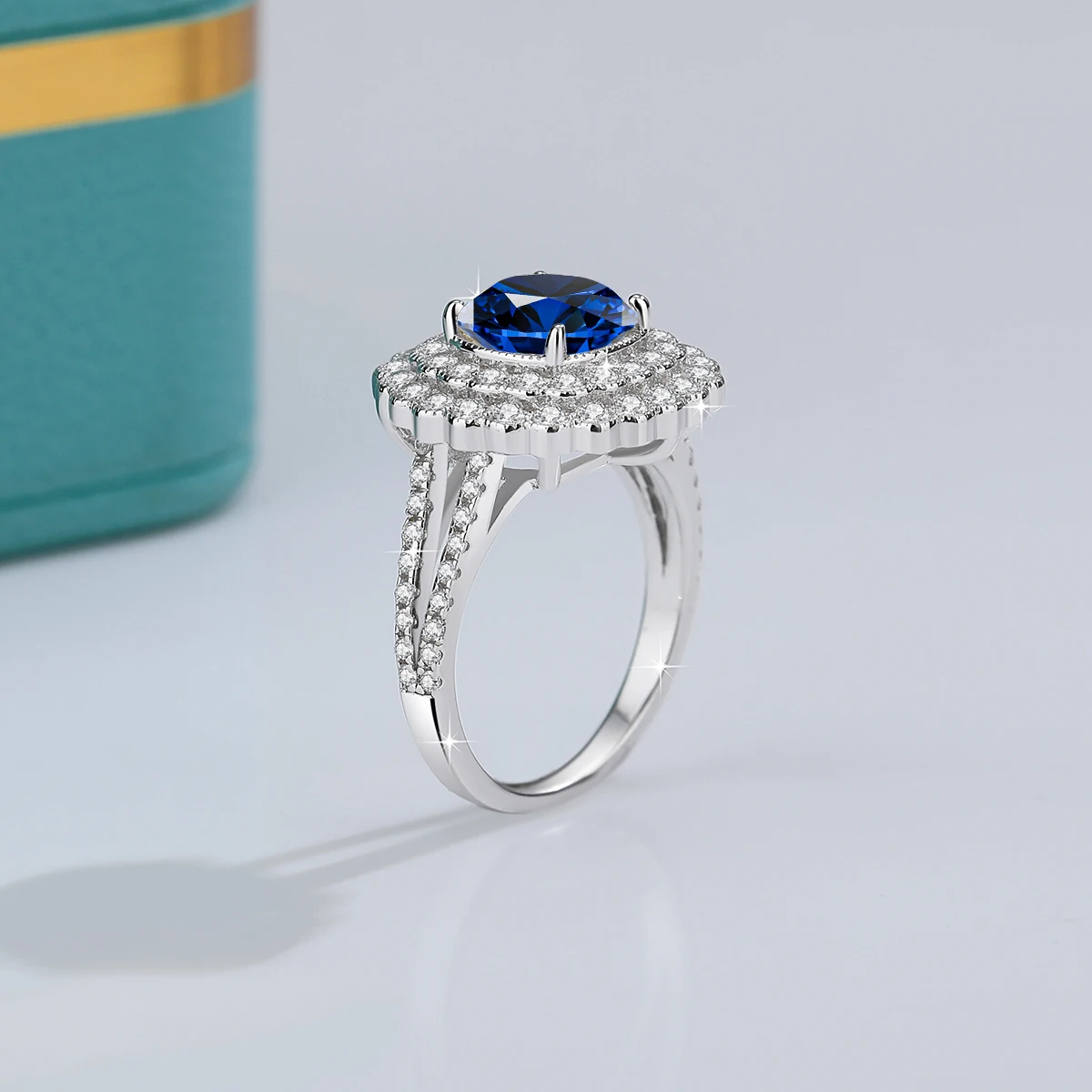 Große Moissanit-Diamantringe für Frauen, 925 Sterling Silber Halo-Ehering, Edle Schmuckverpackung mit GRA-Zertifikat – Detail 11