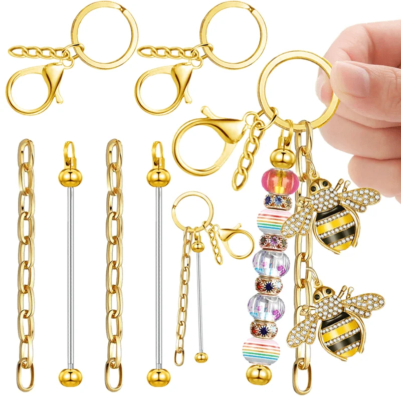 5Pcs Outdoor Double Beadable Key Rods Blank Keychain Buckle DIY Handmade Bag Pendant Making Accessories Beads Not Included