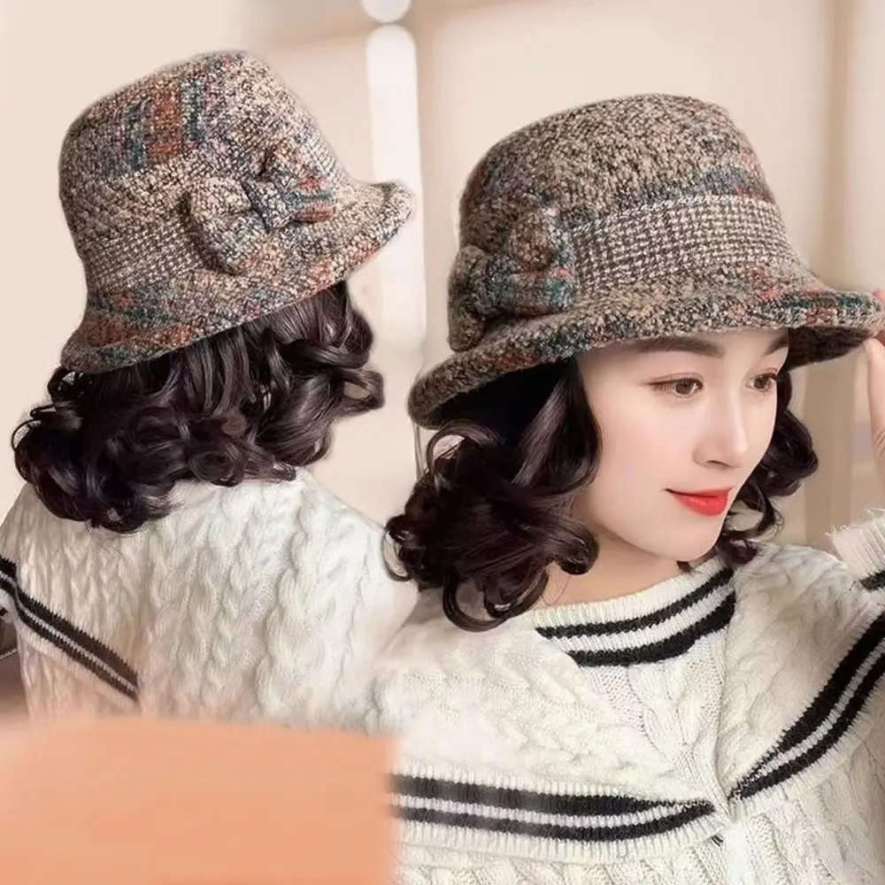 Fashion With Curly Hair Fisherman Hat With Wig Bowknot Attached Wig Wig Bucket Hat Casual Warm Fisherman Cap Women