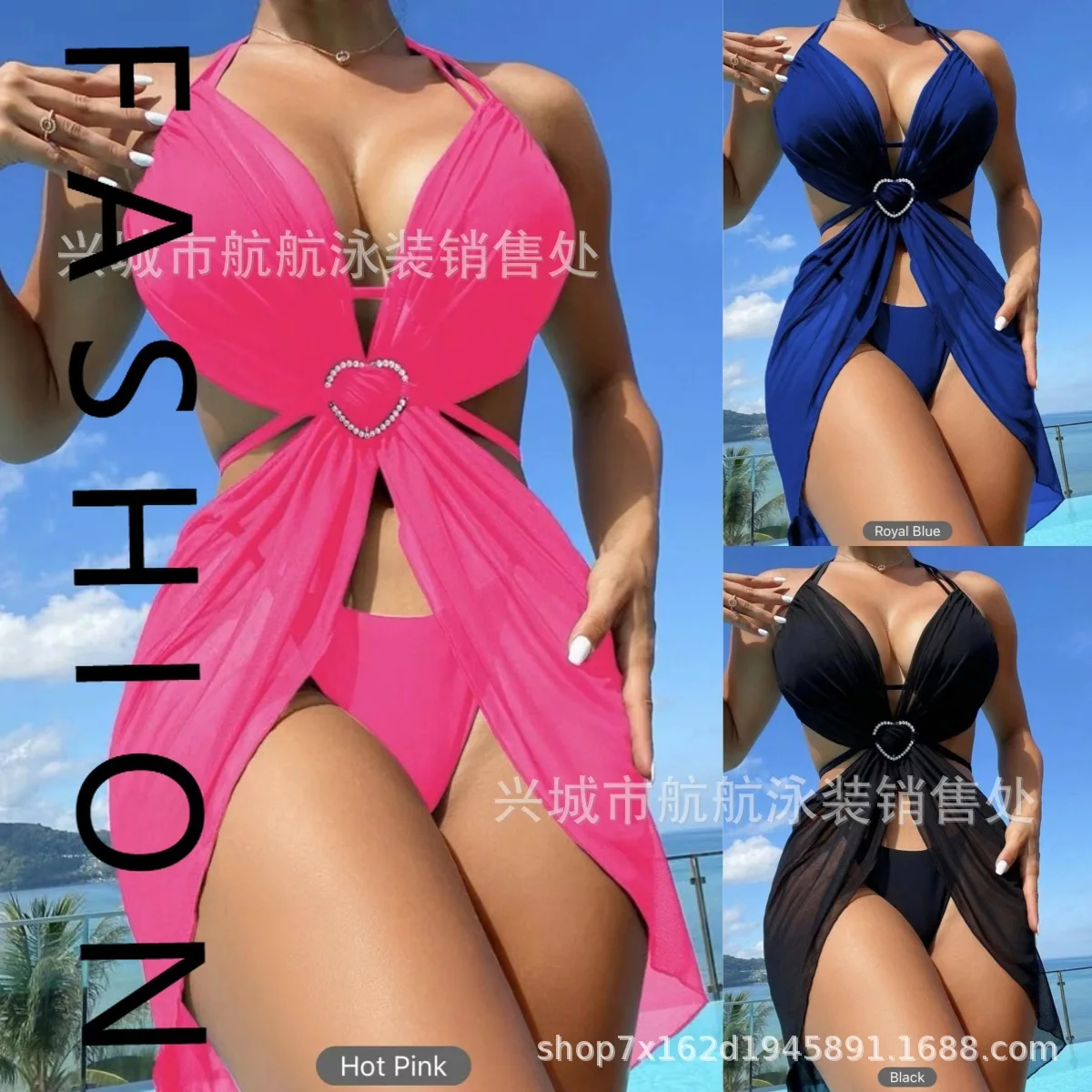 2025 جديد ثلاث قطع بلوزة شبكة بيكيني السباحة بيكيني متعدد الألوان زي سباحة من قطعتين الجنس