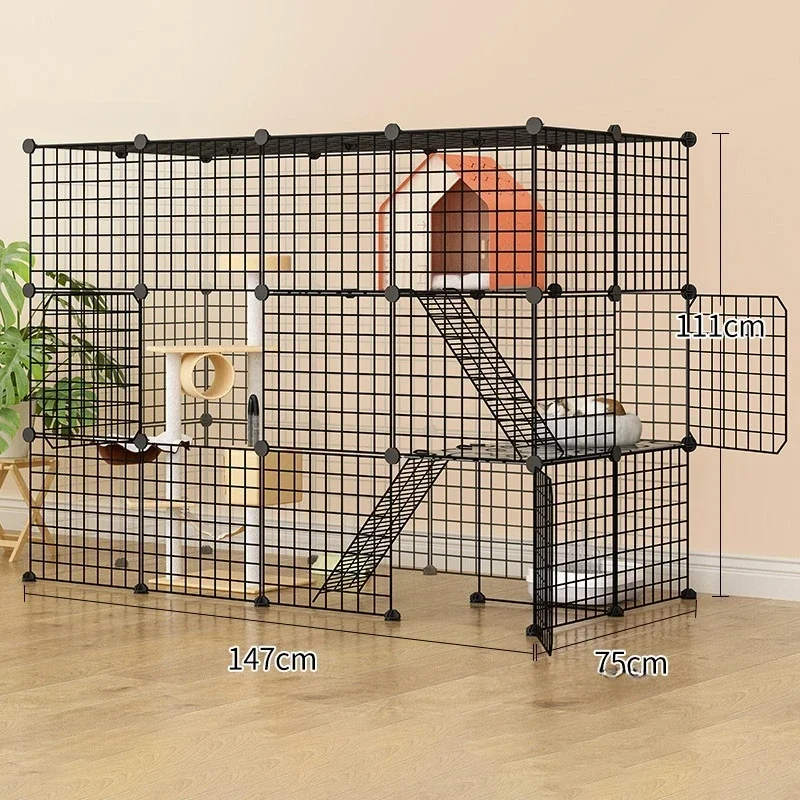 Multi-layer Wrought Iron Cat Cage Home Villa Pet Products Super Large Free Space Indoor Free Assembly Cat House Large Pet Cage