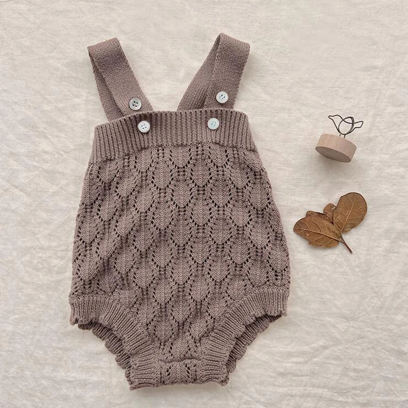 2024 New Autumn Toddler Baby Girls Knitting Romper+Hat Sleeveless Solid Color Hollow Out Jumpsuit Baby Girls Knitting Clothing