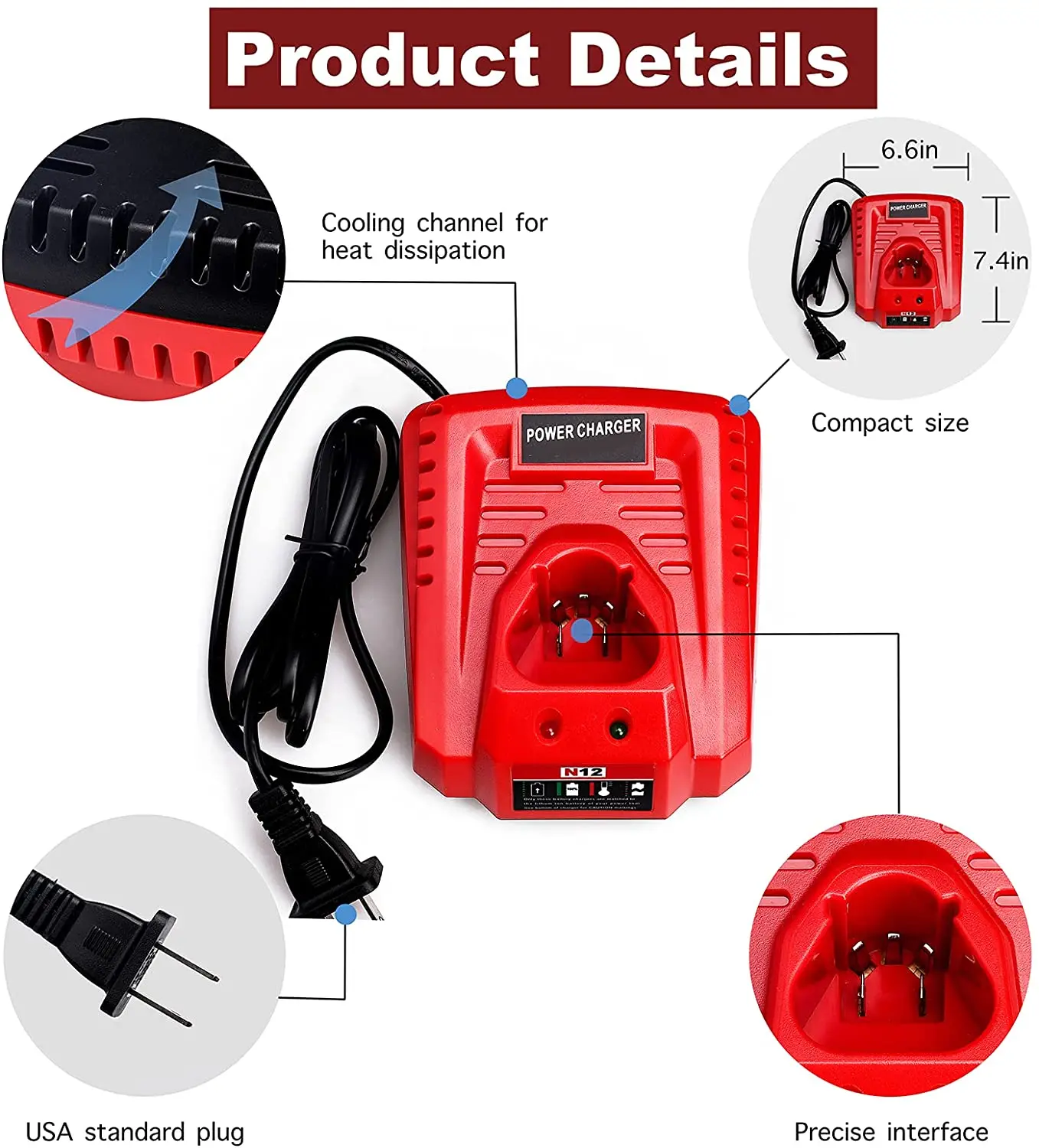 

For Milwaukee 10.8V 3.0A Li-Ion Battery 12V Rapid Replacement Battery Charger 48-59-2401 48-59-1204 Lithium-Ion Battery Charger