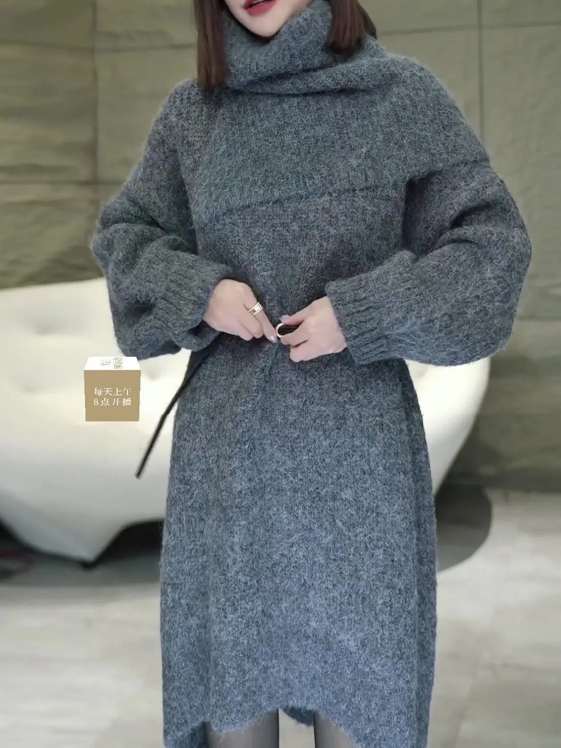 

Thickened Turtleneck Knitted Sweater Dress 2025 Autumn and Winter New High-end Waist Loose Dress