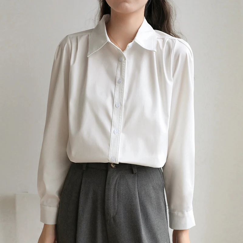 Elegante camicia da ufficio bianca per donna Camicetta a maniche lunghe senza tempo Top slim fit professionale su misura