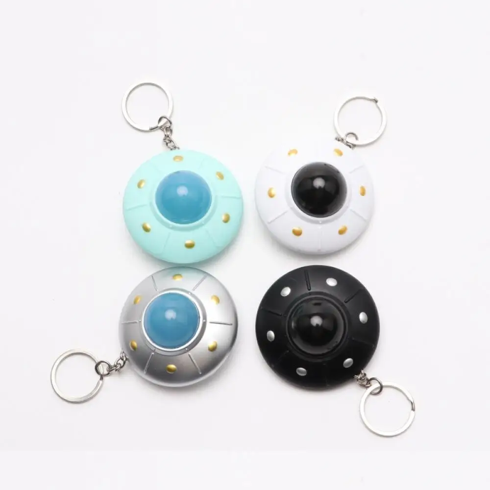 UFO Spaceship LED Sound Keychain 4 Color Mini Flashlight Key Ring Trendy Sci Fi Bag Charm Daily Decor Accessory For Adults