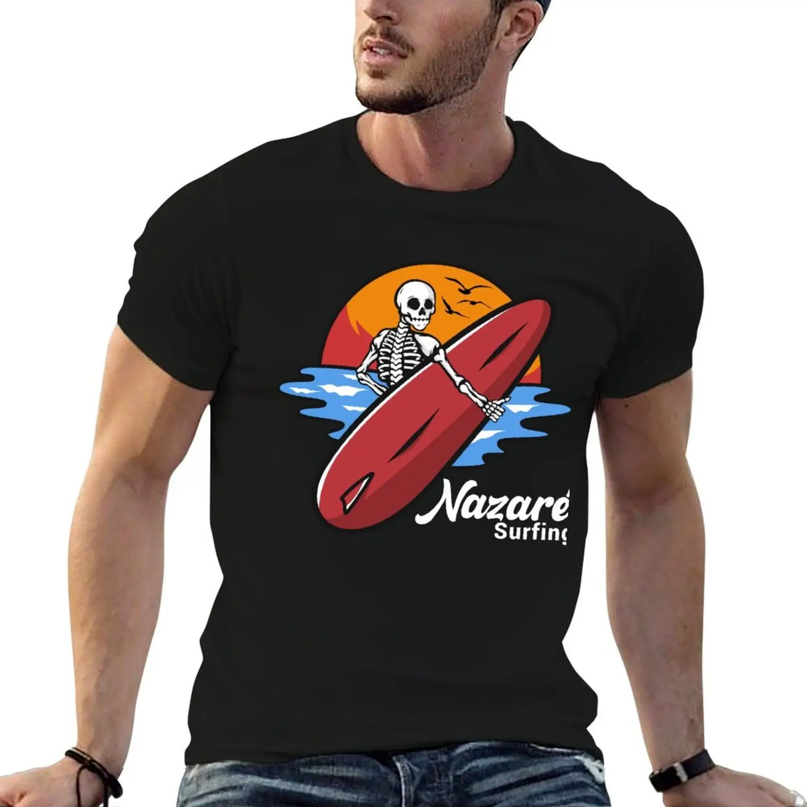 

Nazare Surfing Portugal gift T-Shirt t shirt man casual man t shirt cotton t shirts for man pack cotton T-Shirt