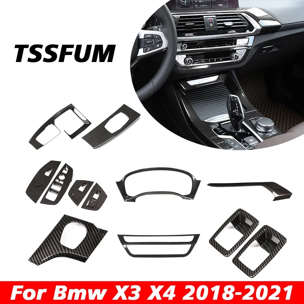 Pegatina de carbono para Interior de coche, cubierta de Panel de cambio de marchas de Control central embellecedor para BMW G01 G02 X3 X4 2018 2019 2020 2021 2022 2023 2024