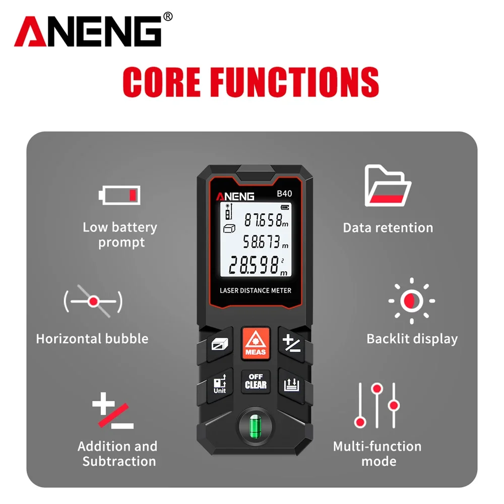 ANENG B40 Laser Distance Meter 40m Laser Rangefinders Ruler Distance Measuring Tape High Precision Digital Ruler Test Tools