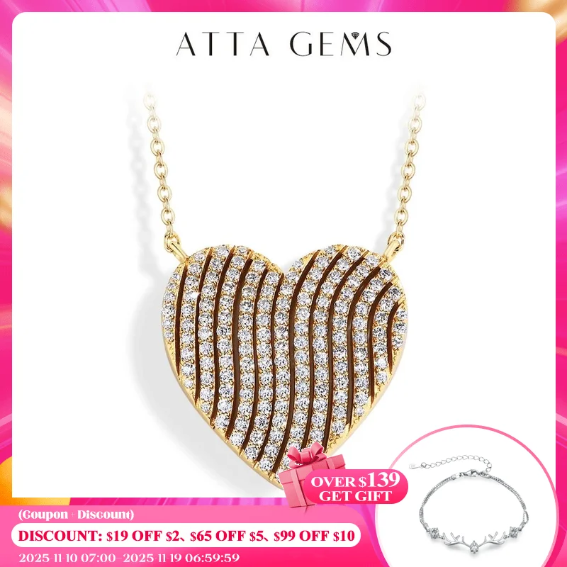 

ATTAGEMS 2024 New Luxury D VVS1 Color Moissanite Necklace for Women Heart Shape Sparkling 100% 925 Sterling Silver Fine Jewelry