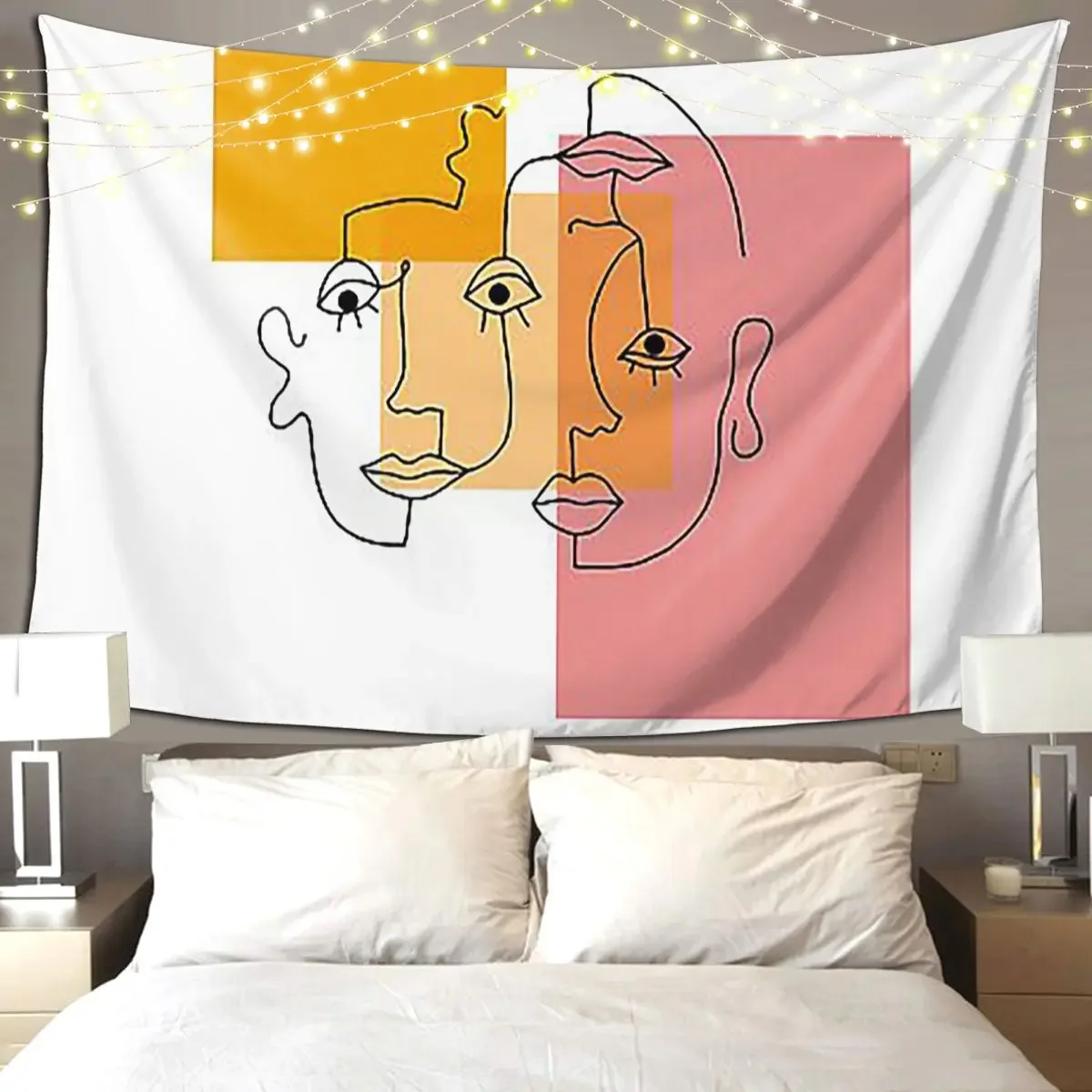 Color Block Line Faces Tapestry Funny Wall Hanging Aesthetic Home Decoration Tapestries for Living Room Bedroom Dorm Room