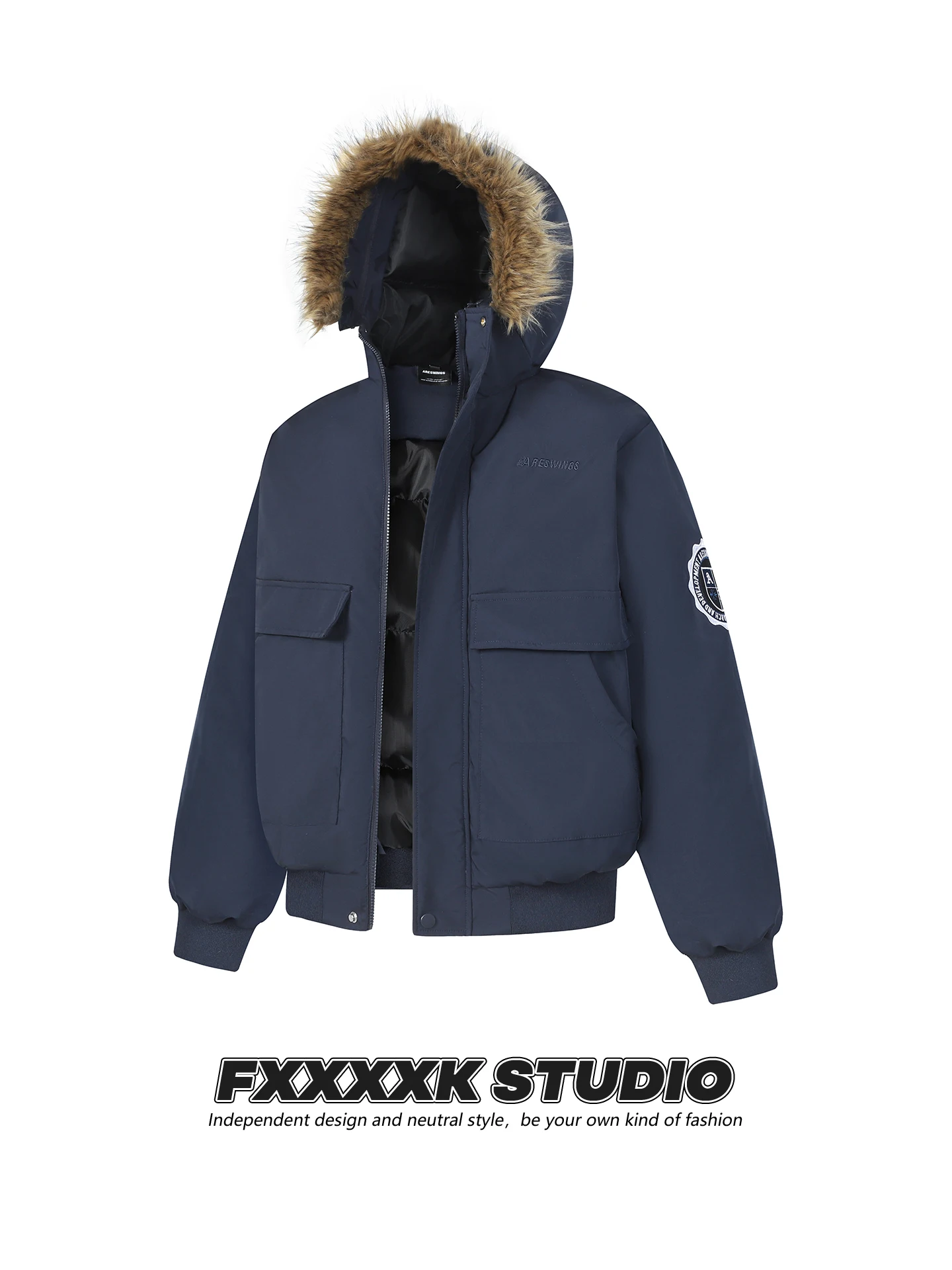 

FXK оригинальное хлопковое пальто с капюшоном Thiened, мужское и женское пальто со съемным меховым воротником, зимняя теплая повседневная верхняя одежда, пальто