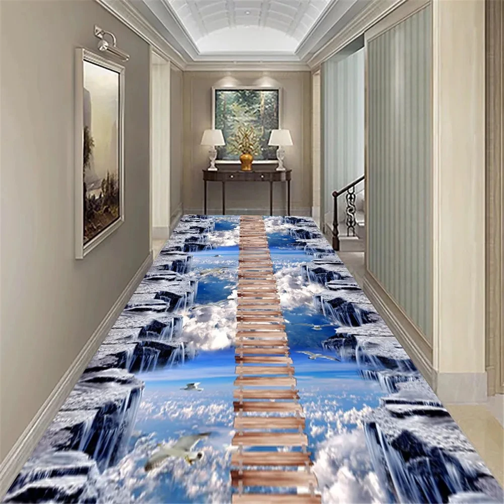 Visual Carpet 3D Graphic Illusion Cliff Falls Print Floor Mat Small Area Rug for Living Room Balcony Stair Kitchen Hallway Decor